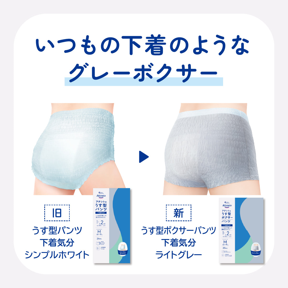 アテント うす型パンツ 下着気分 ボクサータイプ Mサイズ 大容量28枚