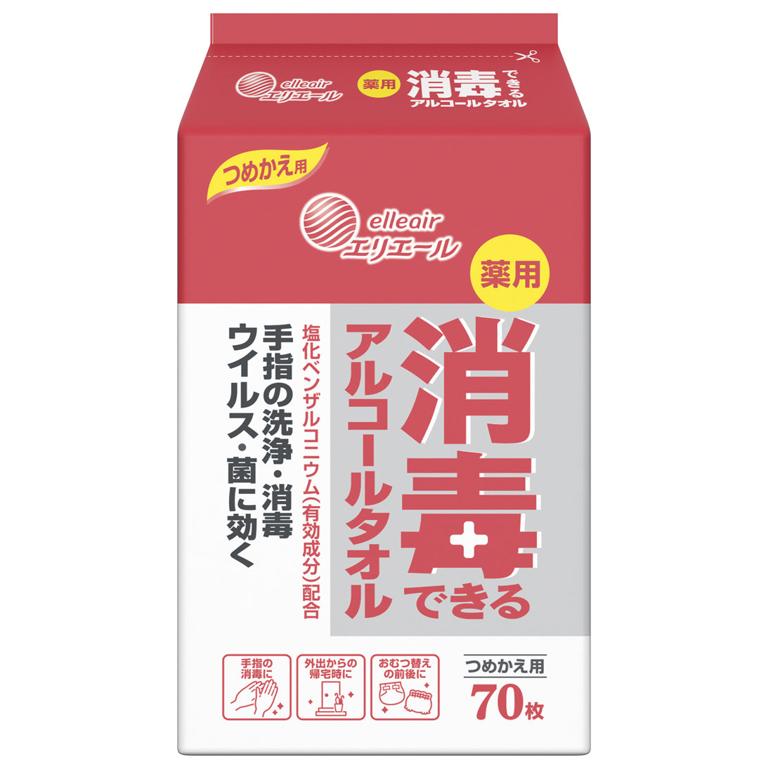 エリエール 消毒できるアルコールタオルつめかえ用70枚 – エリエール