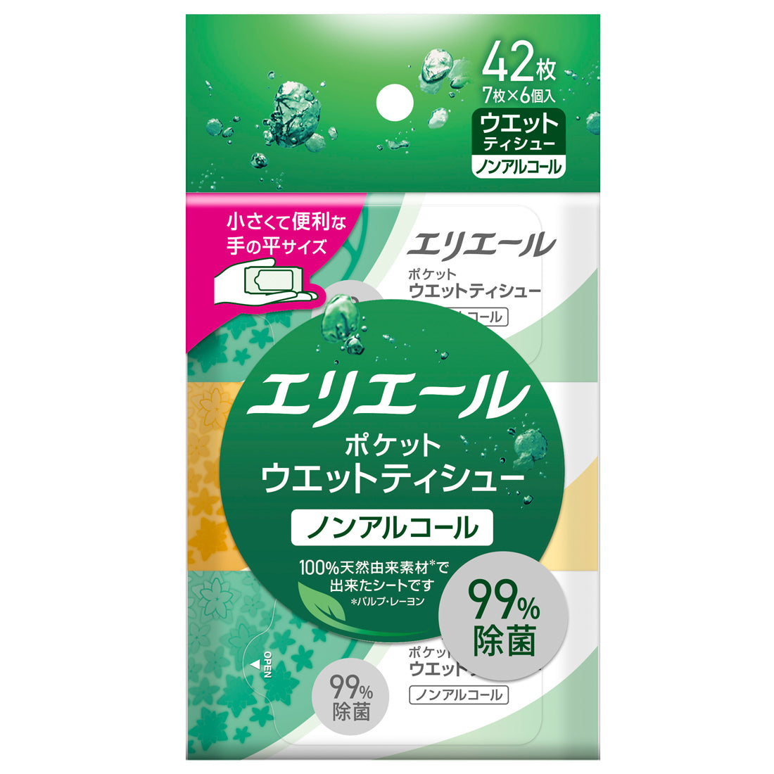 エリエールポケットウエットティシュー　除菌ノンアルコールタイプ　7枚入り 6パック