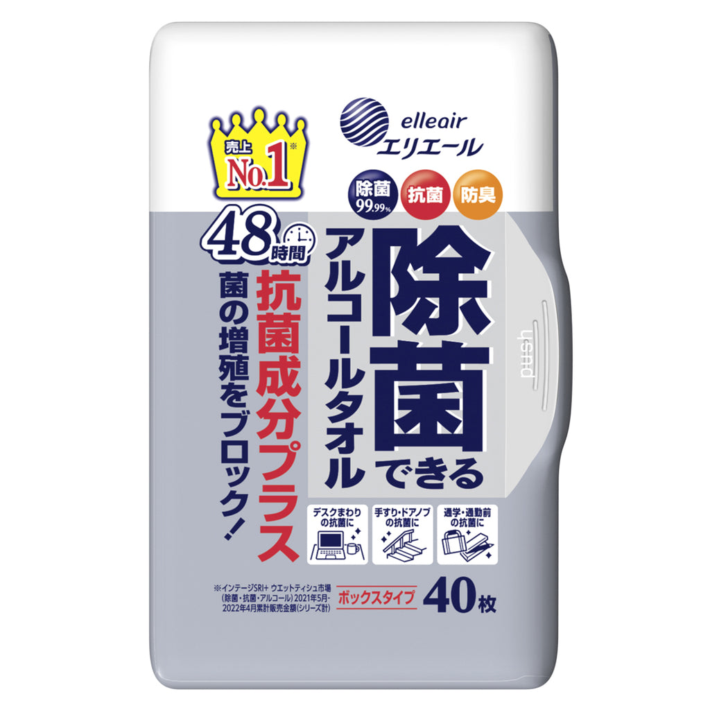 エリエール　除菌できるアルコールタオル抗菌成分プラスボックス　本体40枚