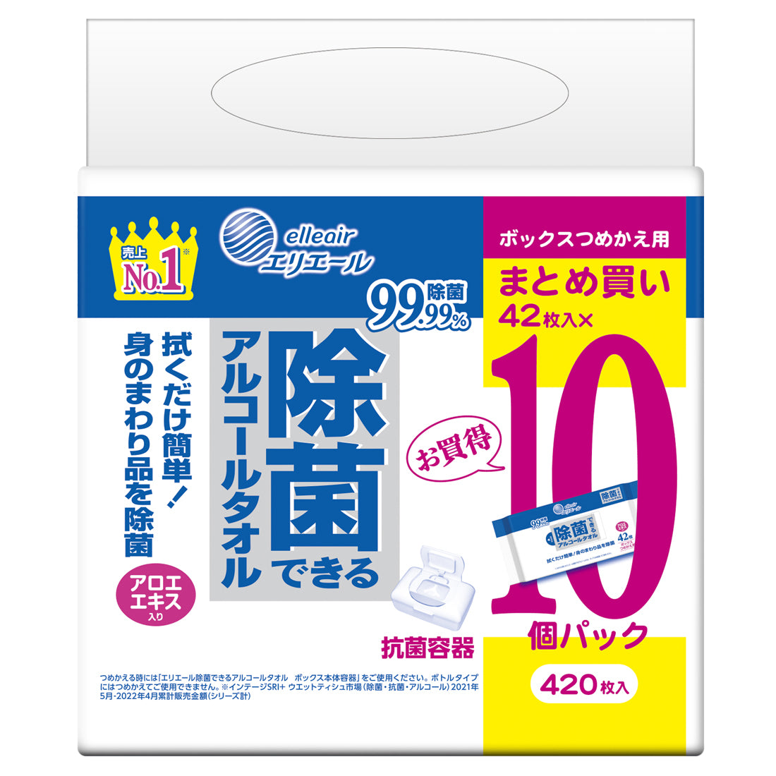 エリエール　除菌できるアルコールタオル　ボックスつめかえ用42枚×10パック