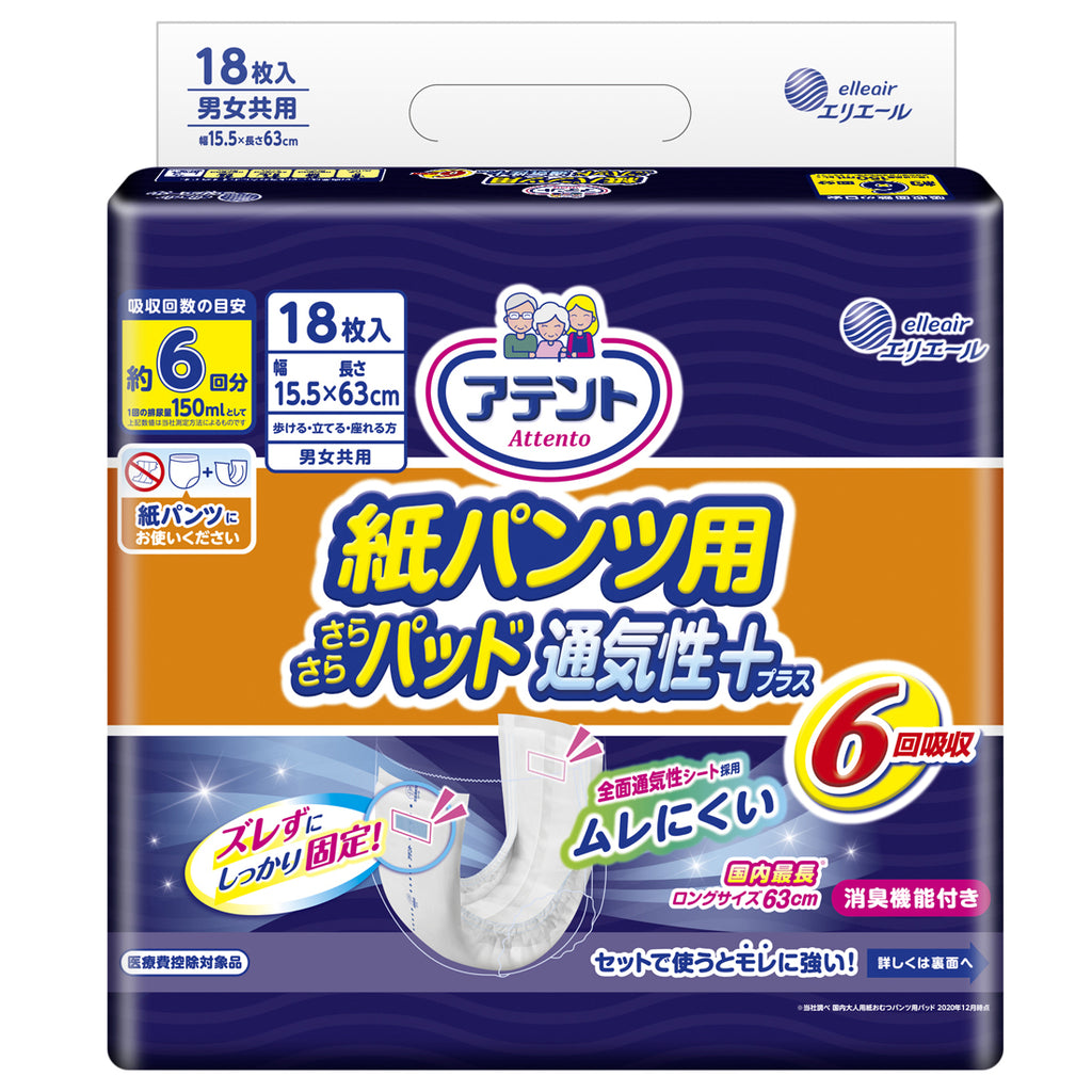 エリエール 大人用紙おむつ 大王製紙 アテント 夜1枚安心パッド モレを防いで朝までぐっすり 約8回分吸収 男女共用 20枚入り X4パック