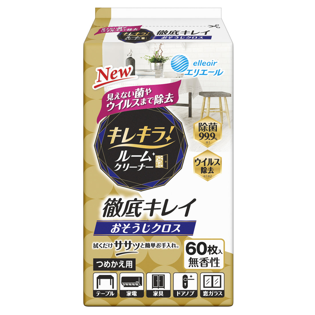 キレキラ！ルームクリーナー　徹底キレイ　おそうじクロス　つめかえ用　60枚